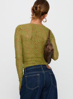 back view of model wearing Princess Polly Prized Possessions Sheer Button Up Top Green Full Sleeves Plunger 