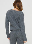 back view of model wearing Princess Polly Abrams Rib Knit Crew Sweater Charcoal Marle 