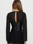 back view of model wearing Princess Polly Bolda Long Sleeve Corset Top Black Full Sleeves Square Neck 