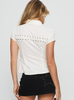 Rewrite Lace Up Short Sleeve Shirt White