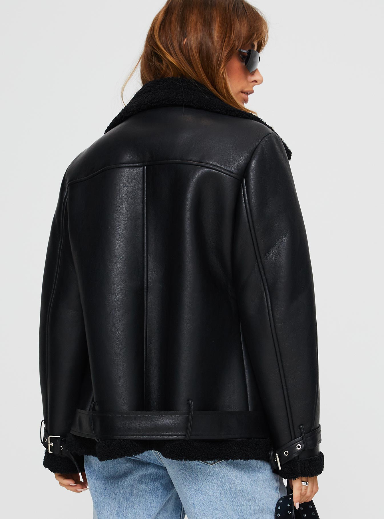 Maudie Shearling Faux Leather Jacket Black | Princess Polly