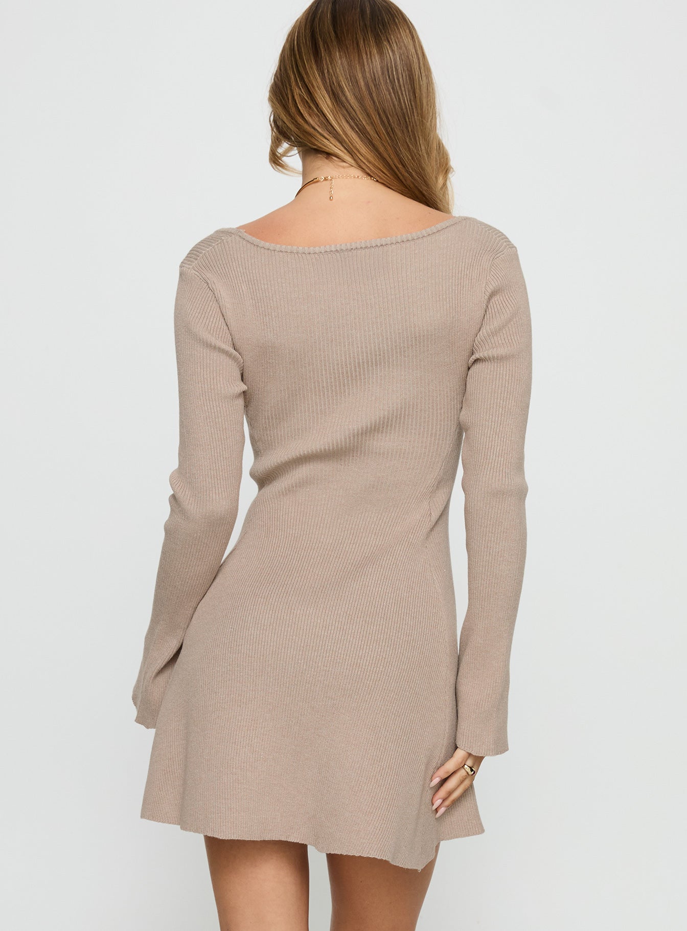 Mariel Long Sleeve Knit Mini Dress Beige | Princess Polly