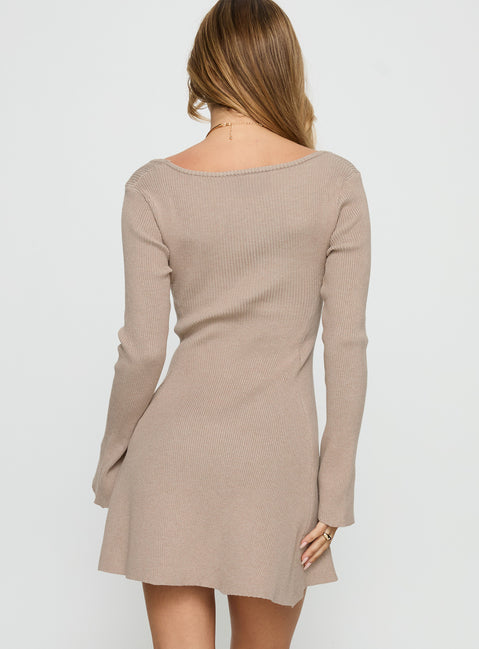 Mariel Long Sleeve Knit Mini Dress Beige