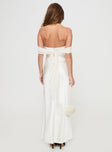 back view of model wearing Princess Polly Adoration Maxi Dress Cream Straight Neck 