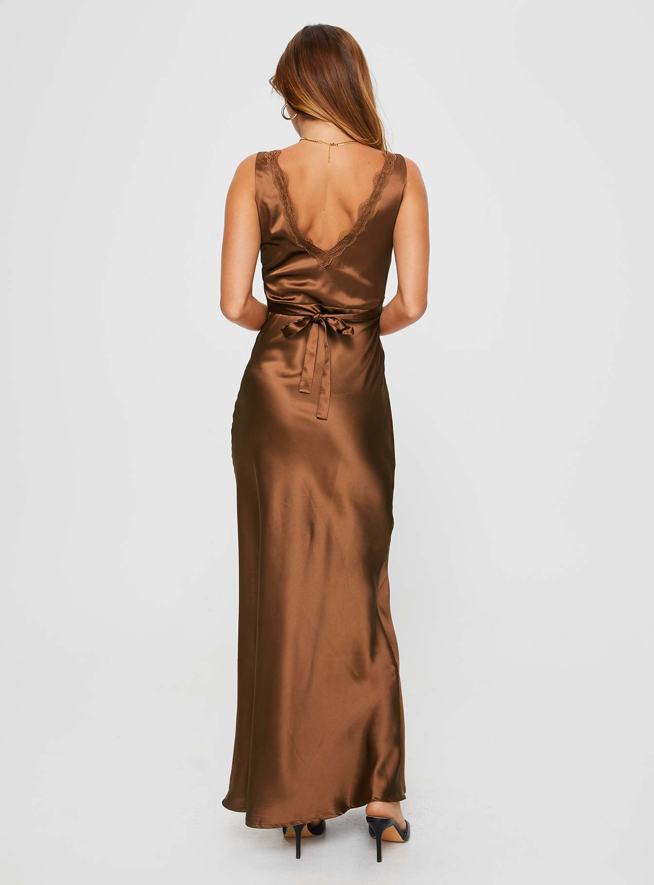 princess polly brown satin dress Haley Maxi Dress Brown