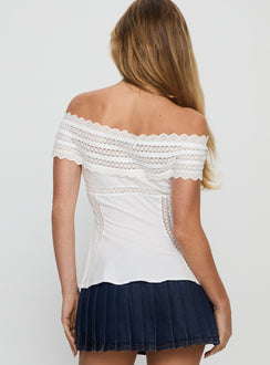 Stately Off Shoulder Lace Trim Top White