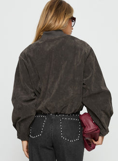 Mastery Faux Suede Bomber Jacket Charcoal