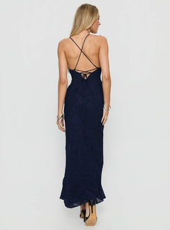Alvera Fringe Beaded Maxi Dress Navy