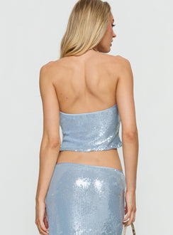 Emalia Halter Sheer Sequin Top Blue