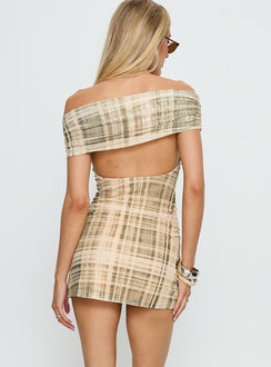 Head Start Layered Mini Dress Beige Plaid