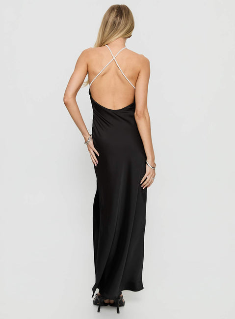 Beverie Pearl Halter Maxi Dress Black | Princess Polly Beverie Pearl Halter Maxi Dress Black | Princess Polly