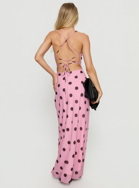 Celena Maxi Dress Pink / Brown Polka