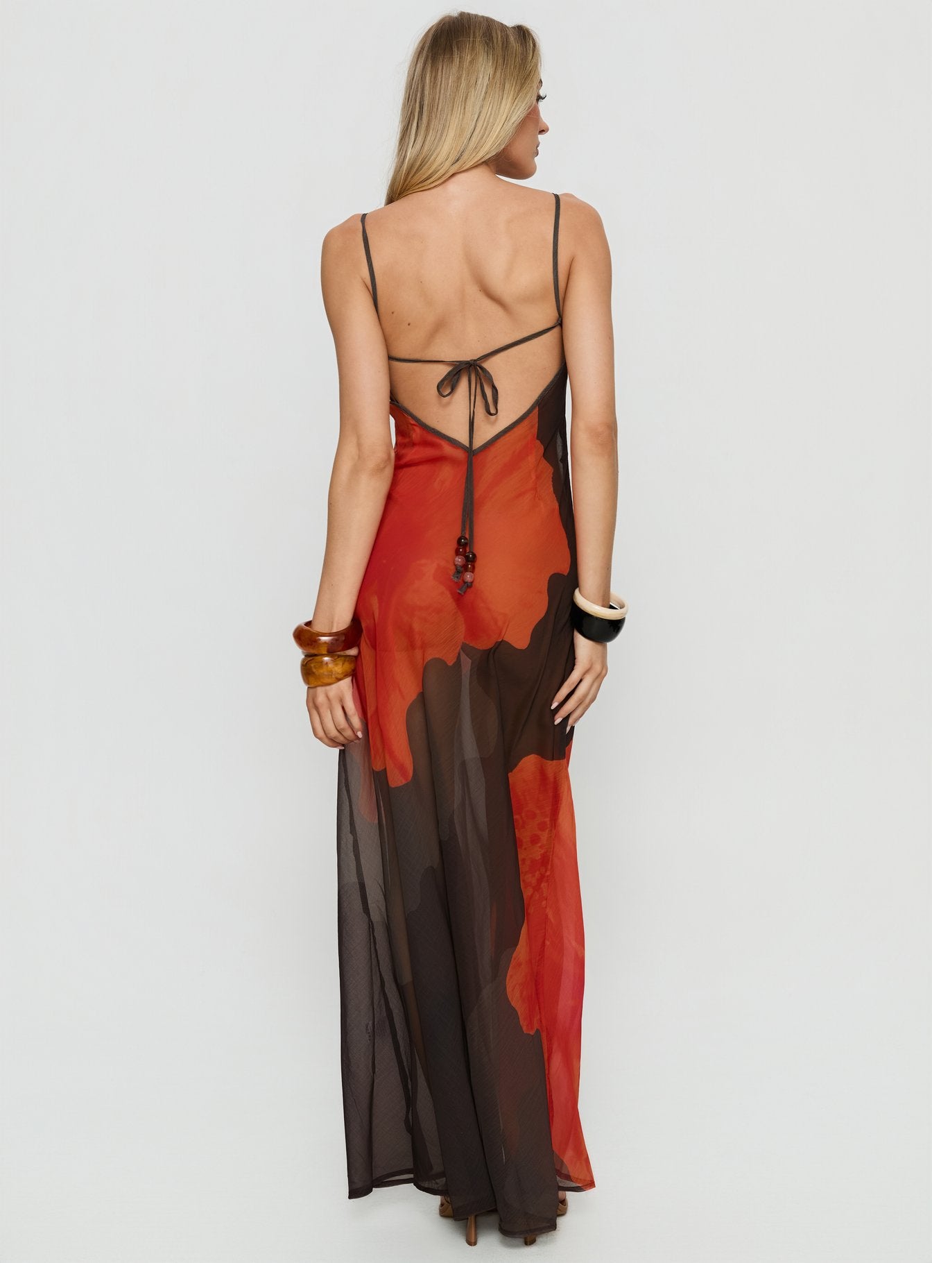 Carita Sheer Chiffon Maxi Dress Brown / Orange Floral | Princess Polly Carita Sheer Chiffon Maxi Dress Brown / Orange Floral | Princess Polly
