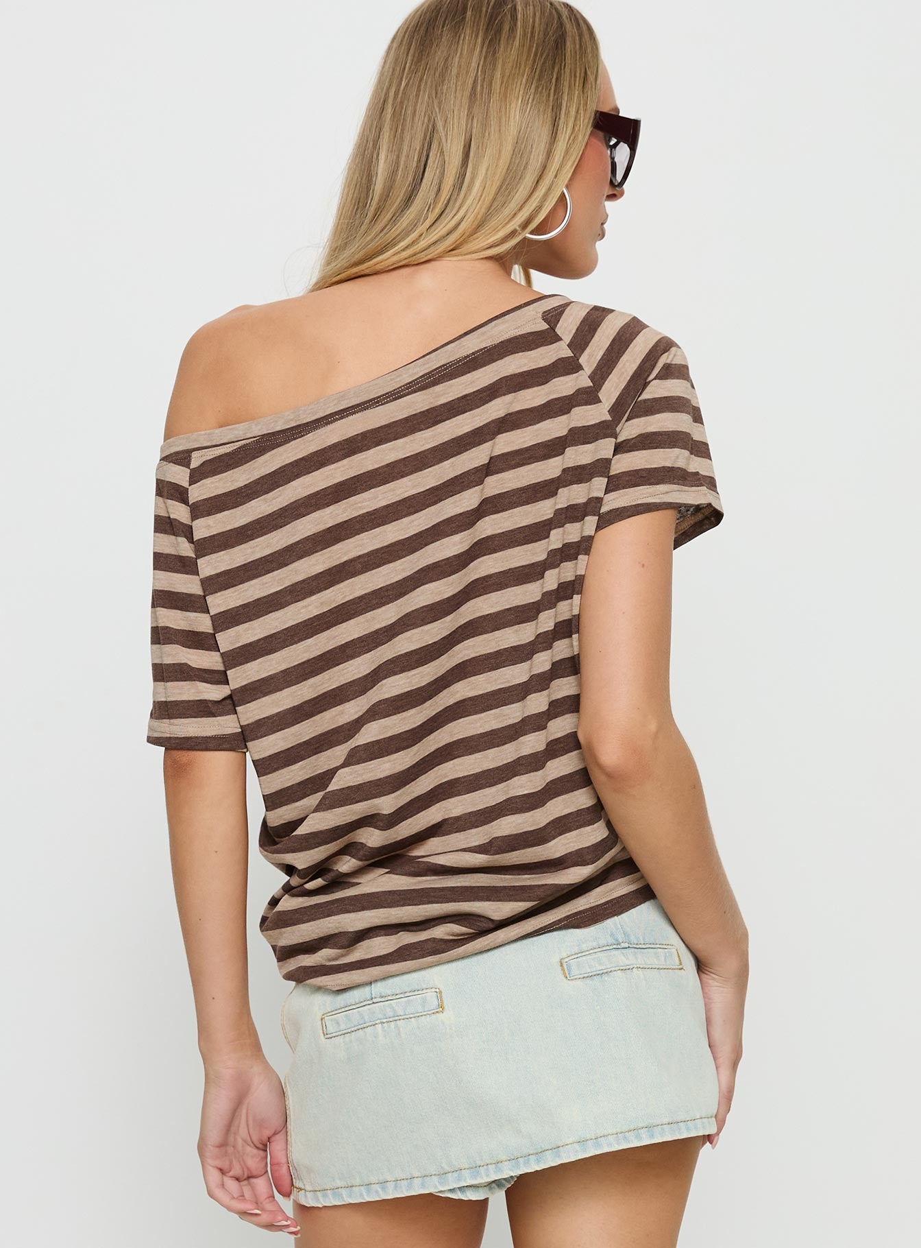 Icon Baby Off Shoulder Top Brown Stripe