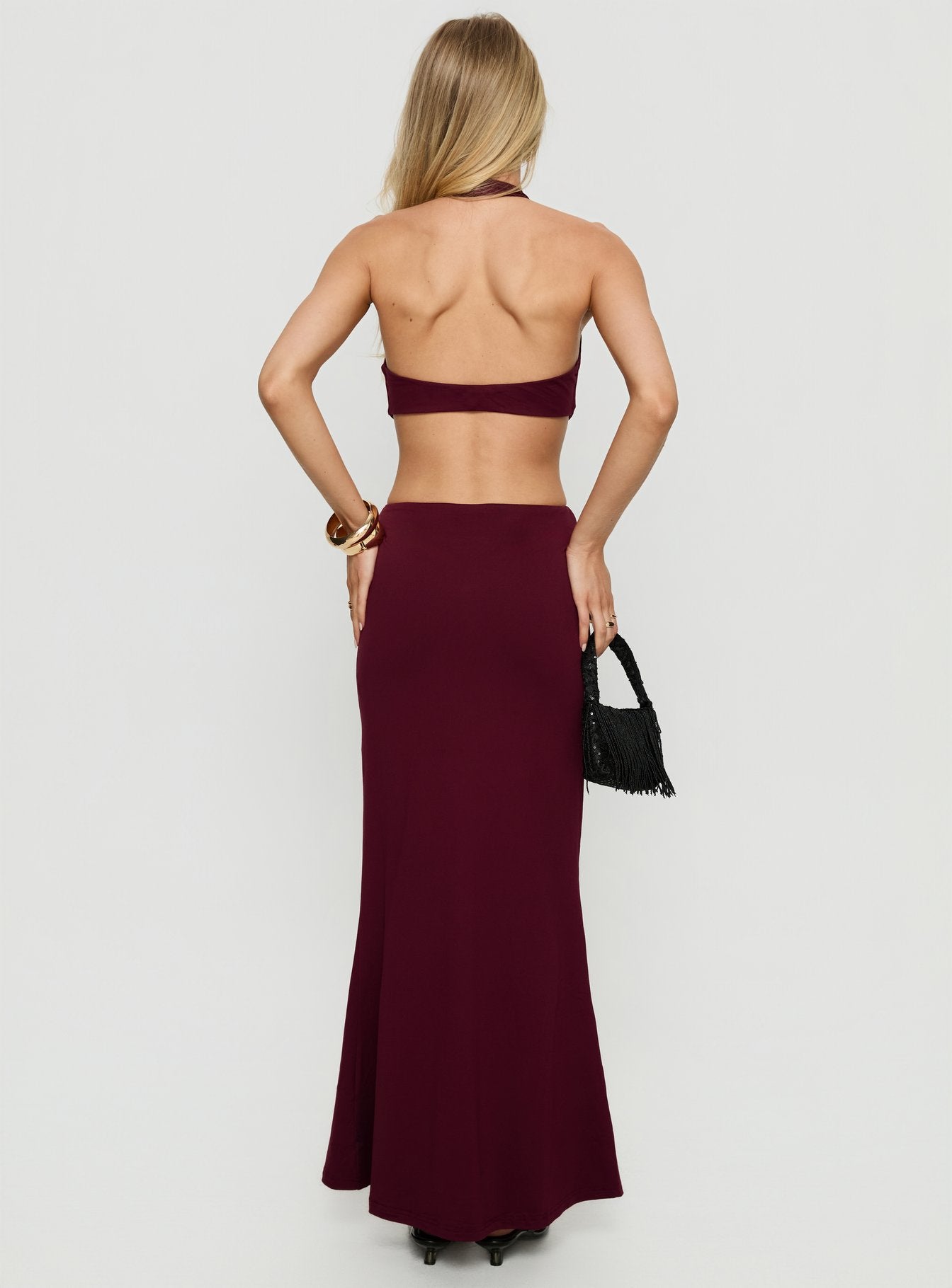 halter top cut out dress Black Halter CrissCross Cut Out Ruched Slit Maxi Dress Hot Miami Styles