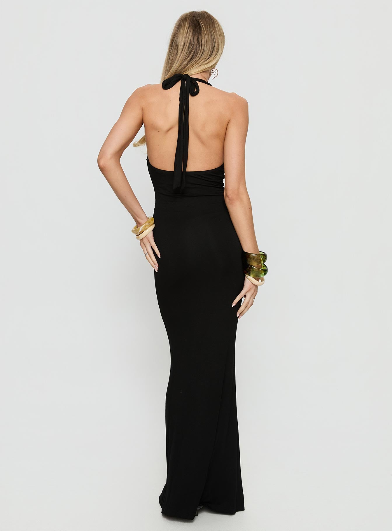 Emabella Plunge Halter Maxi Dress Black