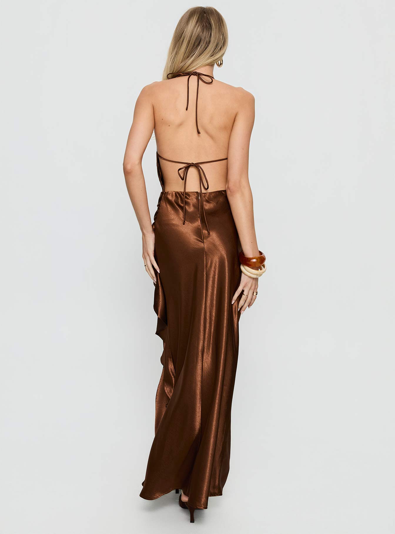 Annissa Plunge Halter Maxi Dress Dark Brown | Princess Polly Annissa Plunge Halter Maxi Dress Dark Brown | Princess Polly