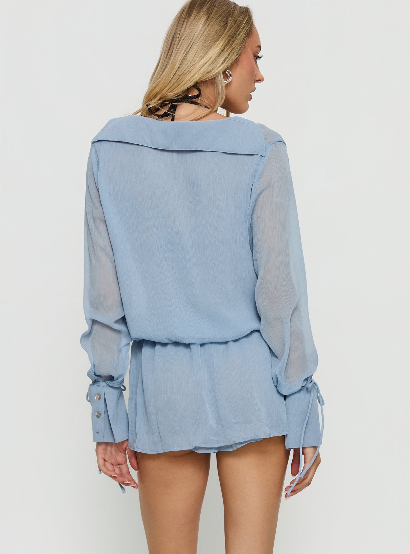 Opalina Belted Chiffon Playsuit Light Blue | Princess Polly