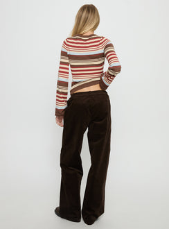 back view of model wearing Princess Polly Kenza Wide Leg Corduroy Pant Brown Mid Rise Pants 
