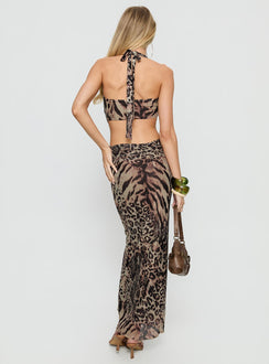 Karlita Halter Cut Out Maxi Dress Leopard