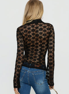 When You Sleep Lace Long Sleeve Top Black