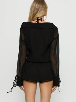 Opalina Belted Chiffon Playsuit Black