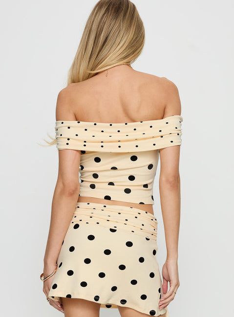 Aneira Off Shoulder Top Cream Polka Dot