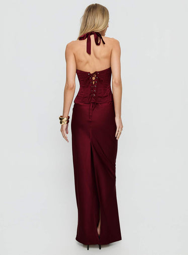 In A Trance Halter Corset Maxi Dress Red