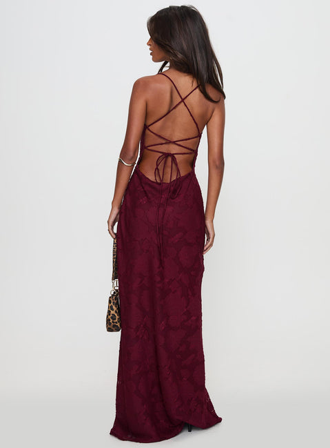 Celena Maxi Dress | Burgundy Burnout | Womens | Princess Polly Celena Maxi Dress | Burgundy Burnout | Womens | Princess Polly