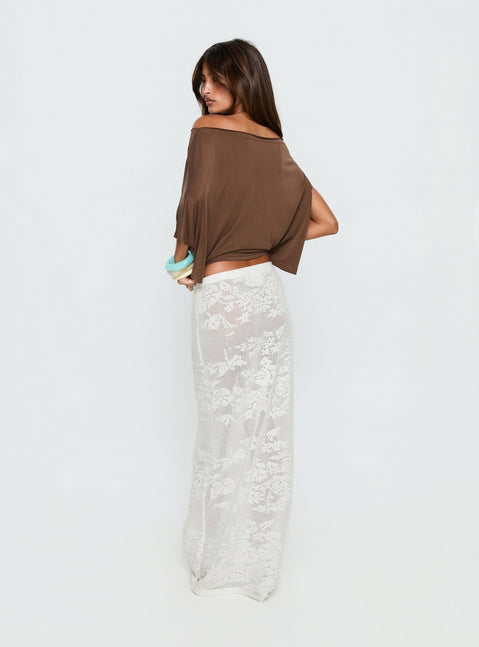 back view of model wearing Princess Polly Opresia Crochet Maxi Skirt White Maxi Skirts 