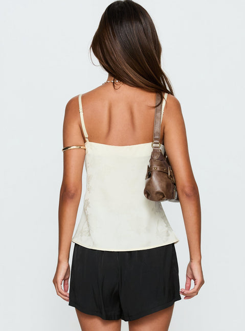 Had Me At Hello Lace Trim Floral Detail Top Cream