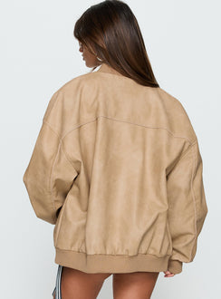 Believe It Faux Leather Bomber Jacket Washed Stone