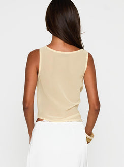 back view of model wearing Princess Polly Pretty Little Fears Cowl Neck Top Beige Sleeveless Cowl 