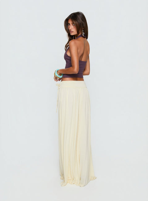 back view of model wearing Princess Polly Velvet Storm Tie Detail Flowy Maxi Skirt Cream Maxi Skirts 