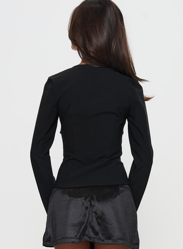 Flounce Long Sleeve Top Black