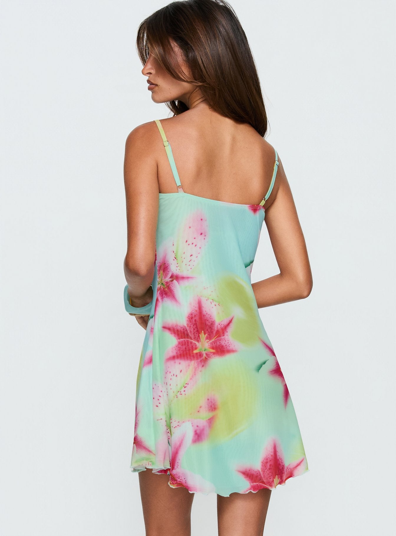 Roserie Lace Trim Mini Dress Blue Floral | Princess Polly