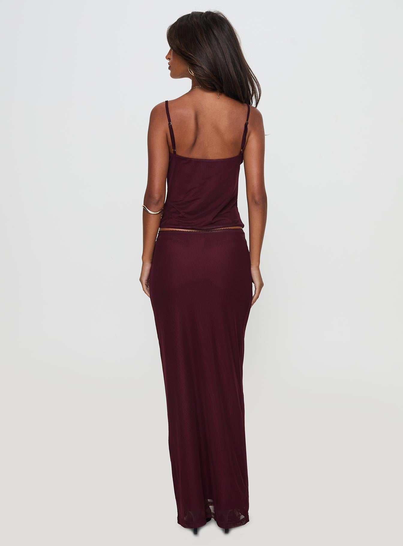 Reiko Lace Trim Tie Front Maxi Set Burgundy | Princess Polly Reiko Lace Trim Tie Front Maxi Set Burgundy | Princess Polly