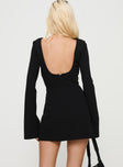 back view of model wearing Princess Polly Carters Long Sleeve Mini Dress Black High Neck 