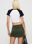 back view of model wearing Princess Polly Caran Cargo Mini Skirt Green Mini Skirts 