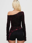 back view of model wearing Princess Polly Fortnight Asymmetrical Top Multi Full Sleeves Asymmetric Neckline 