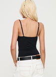 back view of model wearing Princess Polly Sampson Top Black Sleeveless V-Neck 