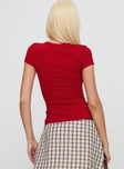 back view of model wearing Princess Polly Calyssa Top Red Short Sleeves Crew Neck 