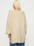 back view of model wearing Princess Polly Cameliah Knit Cardigan Cream Long 