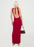 back view of model wearing Princess Polly Mayok Maxi Dress Burgundy Scoop Neck 