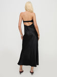 back view of model wearing Princess Polly Phillipa Strapless Maxi Dress Black Straight Neck 