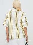 back view of model wearing Princess Polly Karyn Top White / Yellow Stripe Half Sleeves High Neck 