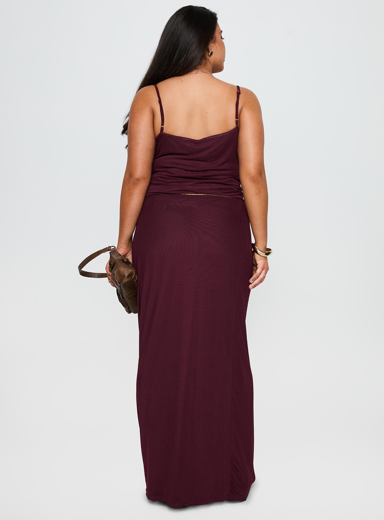 Reiko Lace Trim Tie Front Maxi Set Burgundy Curve