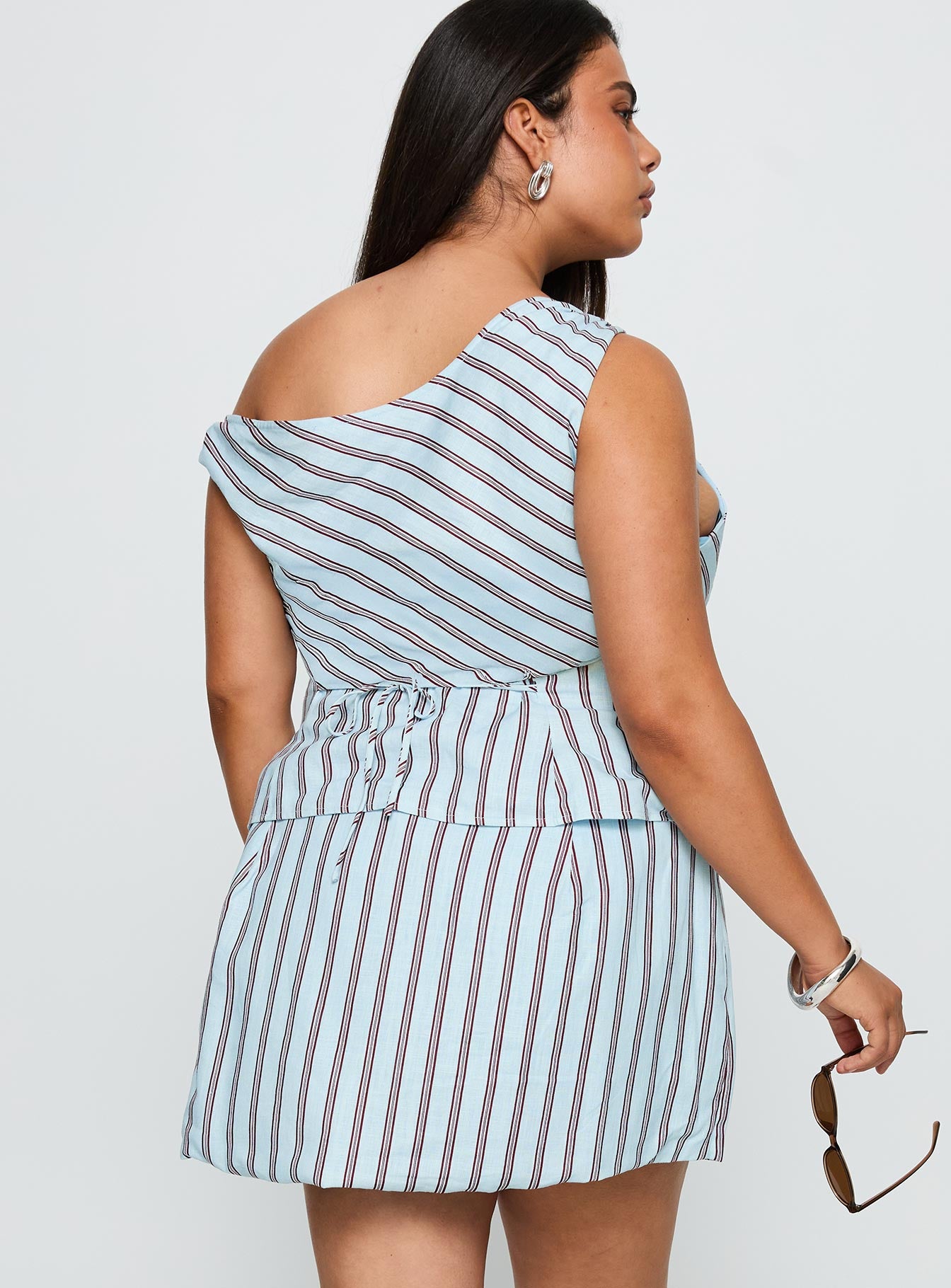 Gulliver Tie Side Mini Skort Blue / Maroon Stripe Curve