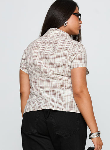 Cottesloe Blouse Top Brown Check Curve