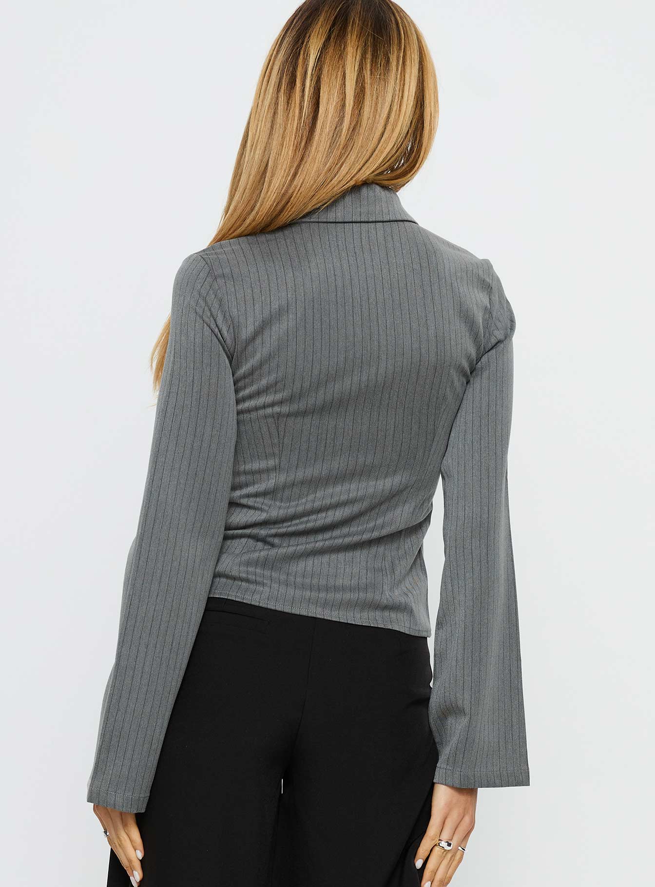 Dawna Hook And Eye Corset Top Grey Pinstripe | Princess Polly
